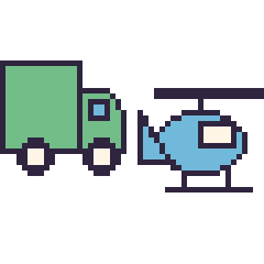 Pixel art Camion poubelle et Hélicoptère, grille 48 × 48
