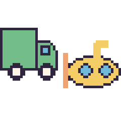 Pixel art Camion poubelle et Sous-marin, grille 48 × 48