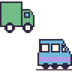 Pixel art Camion poubelle et Train, grille 48 × 48
