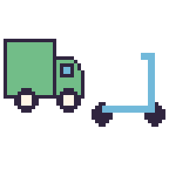 Pixel art Camion poubelle et Trottinette, grille 48 × 48