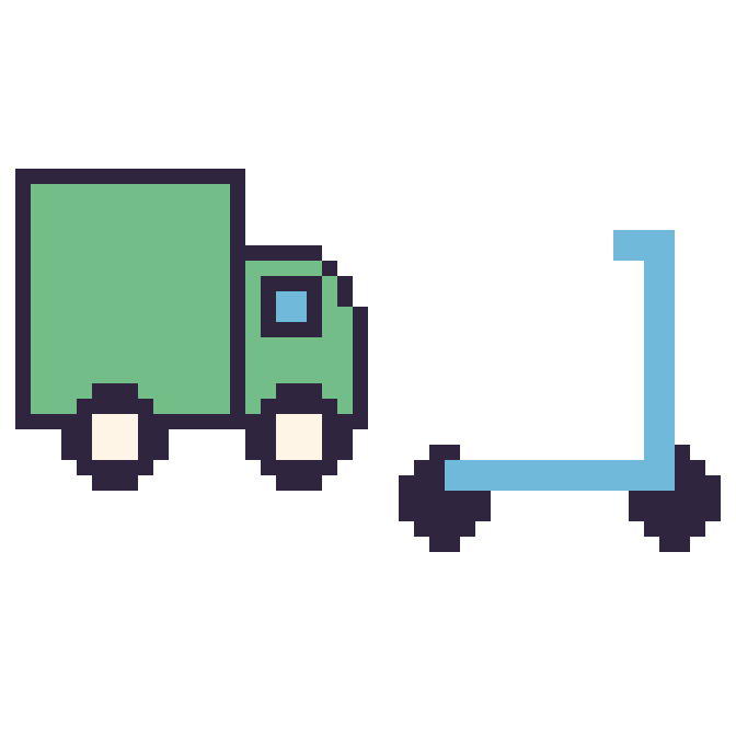 Modèle de pixel art Camion poubelle et Trottinette sur une grille de 48 par 48 cases