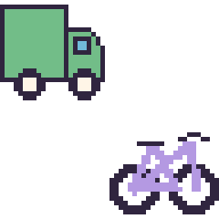 Pixel art Camion poubelle et Vélo, grille 48 × 48