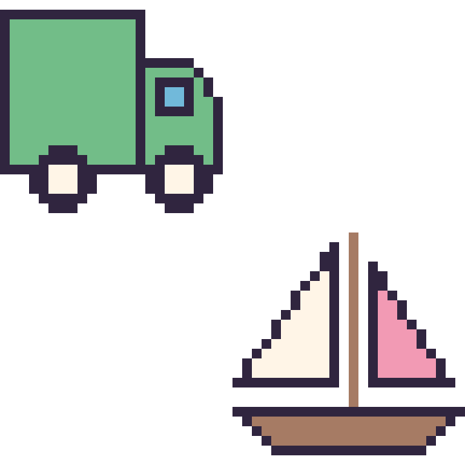 Modèle de pixel art Camion poubelle et Voilier sur une grille de 48 par 48 cases