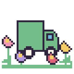 Pixel art Camion poubelle dans le jardin, grille 40 × 40
