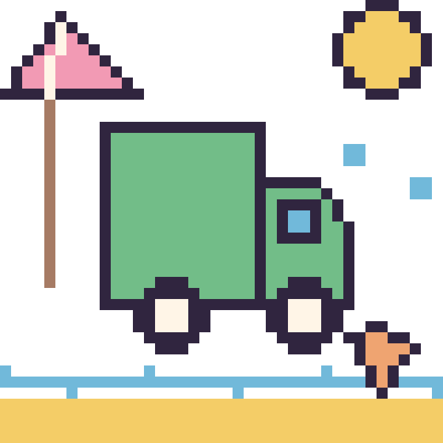 Modèle de pixel art Camion poubelle à la plage sur une grille de 40 par 40 cases