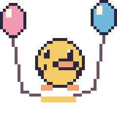 Pixel art Canard avec des ballons, grille 40 × 40
