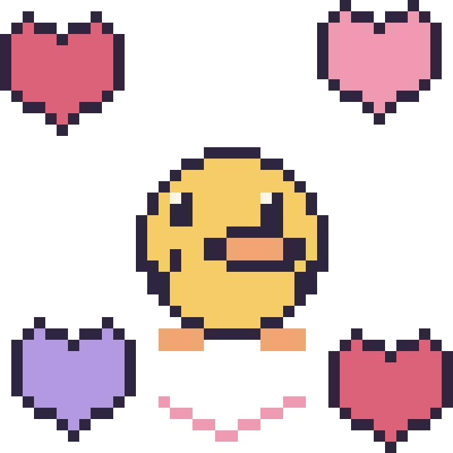 Modèle de pixel art Canard avec des cœurs sur une grille de 40 par 40 cases
