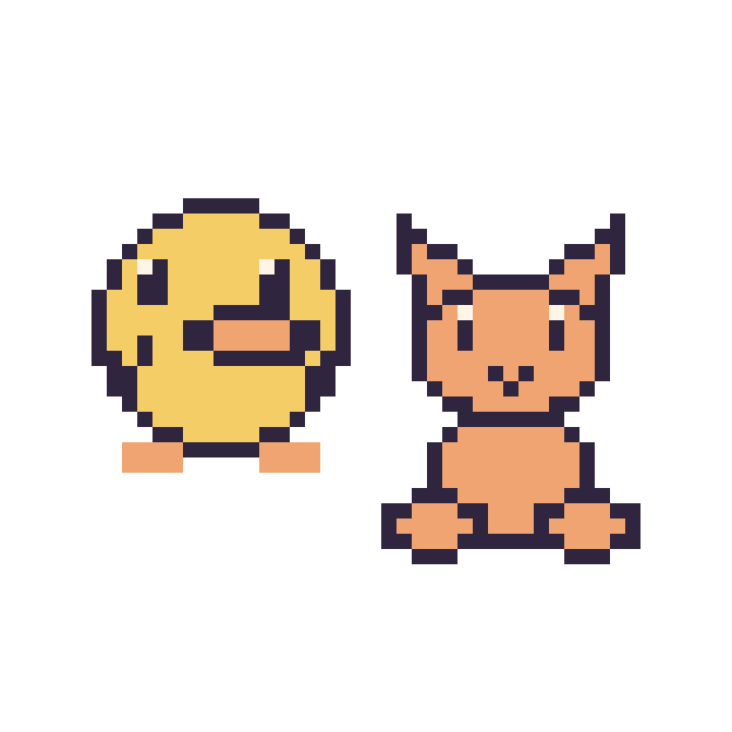 Modèle de pixel art Canard et Chat assis sur une grille de 48 par 48 cases
