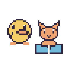Pixel art Canard et Chat avec un livre, grille 48 × 48