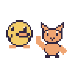 Pixel art Canard et Chat qui fait coucou, grille 48 × 48