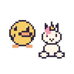 Pixel art Canard et Licorne assis, grille 48 × 48