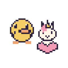 Pixel art Canard et Licorne avec un cœur, grille 48 × 48