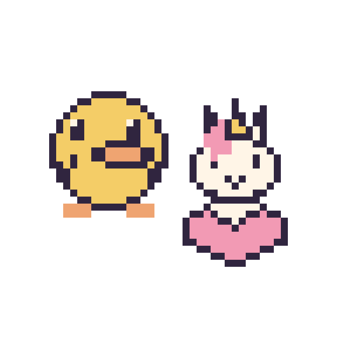 Modèle de pixel art Canard et Licorne avec un cœur sur une grille de 48 par 48 cases