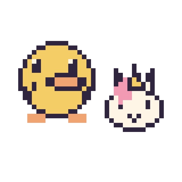 Modèle de pixel art Canard et Licorne en portrait sur une grille de 40 par 40 cases