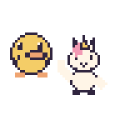 Pixel art Canard et Licorne qui fait coucou, grille 48 × 48