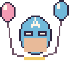 Pixel art Captain America avec des ballons, grille 40 × 40