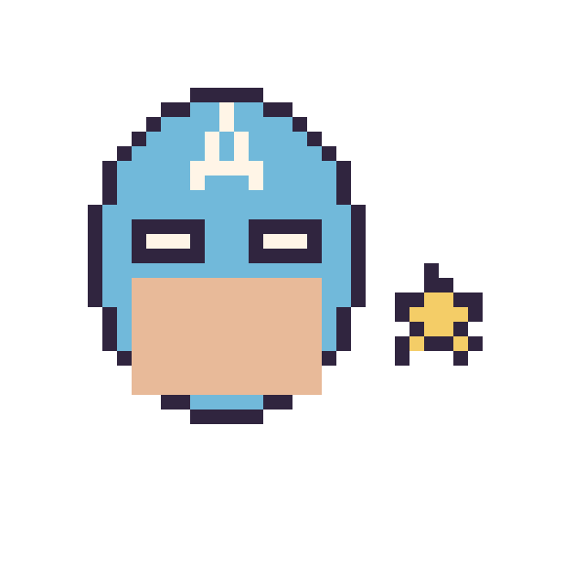 Modèle de pixel art Captain America et Étoile mini sur une grille de 40 par 40 cases