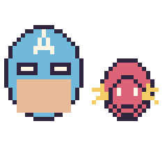 Pixel art Captain America et Flash mini, grille 40 × 40