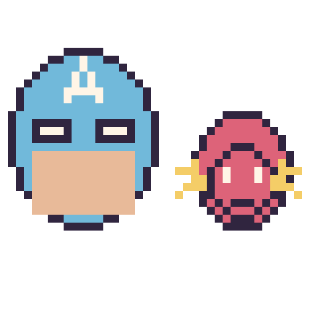 Modèle de pixel art Captain America et Flash mini sur une grille de 40 par 40 cases