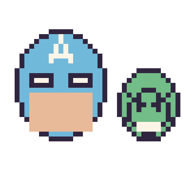 Modèle de pixel art Captain America et Hulk mini sur une grille de 40 par 40 cases