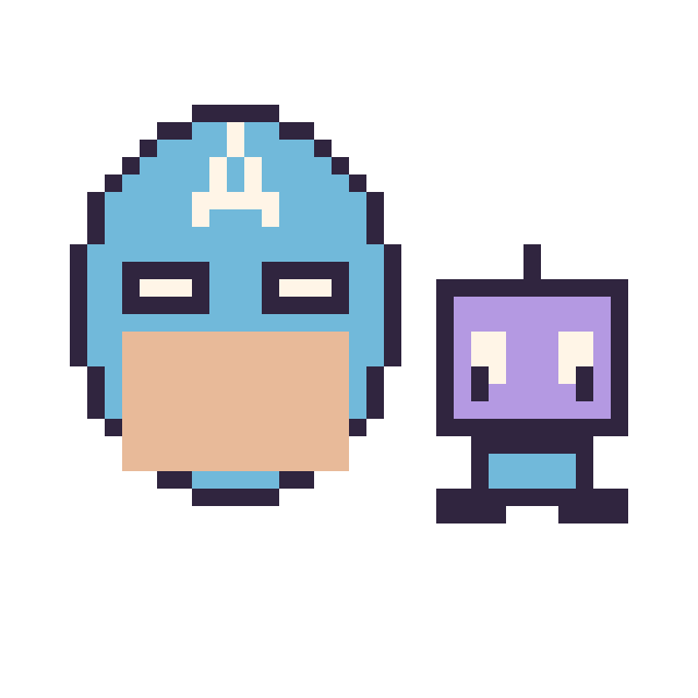 Modèle de pixel art Captain America et Robot kawaii 16 × 16 sur une grille de 40 par 40 cases