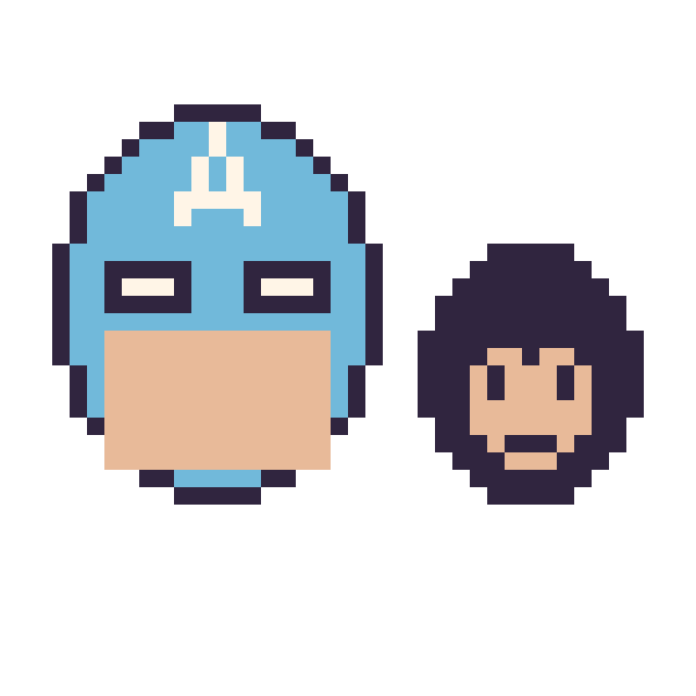 Modèle de pixel art Captain America et Superman mini sur une grille de 40 par 40 cases