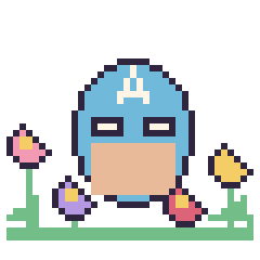 Pixel art Captain America dans le jardin, grille 40 × 40