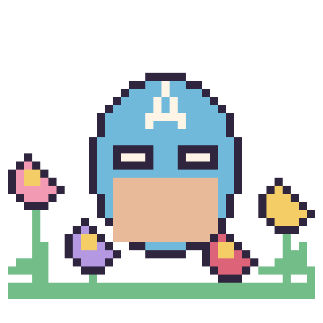Modèle de pixel art Captain America dans le jardin sur une grille de 40 par 40 cases