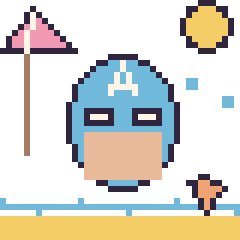 Pixel art Captain America à la plage, grille 40 × 40