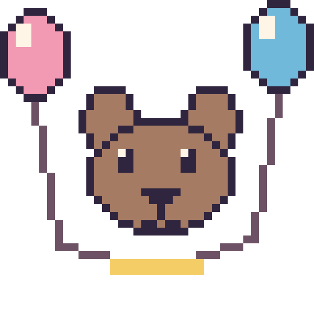 Modèle de pixel art Capybara avec des ballons sur une grille de 40 par 40 cases