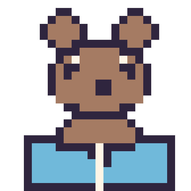 Modèle de pixel art Capybara avec un livre sur une grille de 24 par 24 cases