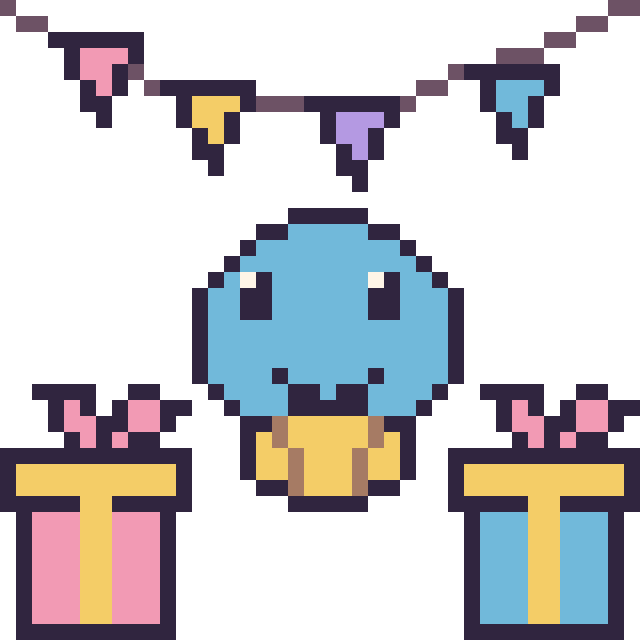 Modèle de pixel art Carapuce pour un anniversaire sur une grille de 40 par 40 cases