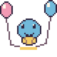 Pixel art Carapuce avec des ballons, grille 40 × 40