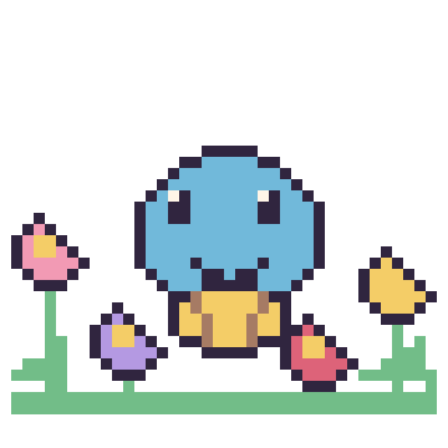 Modèle de pixel art Carapuce dans le jardin sur une grille de 40 par 40 cases