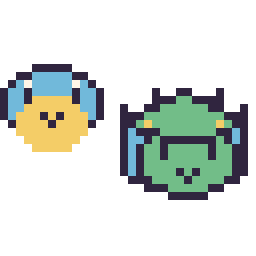 Pixel art Carapuce mini et Fantyrm mini, grille 32 × 32