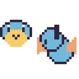Pixel art Carapuce mini et Gobou mini, grille 32 × 32