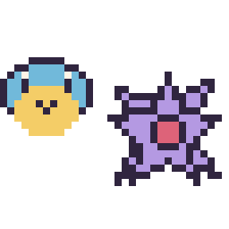 Pixel art Carapuce mini et Staross mini, grille 32 × 32