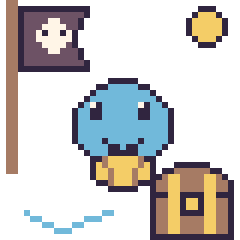 Pixel art Carapuce en aventure pirate, grille 40 × 40