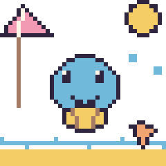 Pixel art Carapuce à la plage, grille 40 × 40