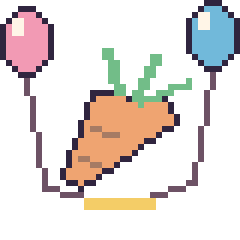Pixel art Carotte avec des ballons, grille 40 × 40