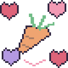 Pixel art Carotte avec des cœurs, grille 40 × 40