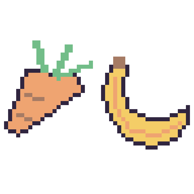 Modèle de pixel art Carotte et Banane sur une grille de 48 par 48 cases