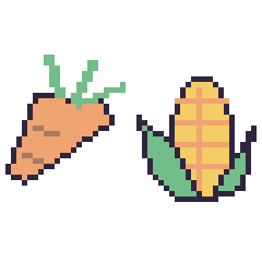 Pixel art Carotte et Maïs, grille 48 × 48
