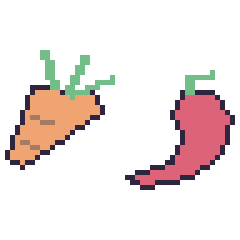 Pixel art Carotte et Piment, grille 48 × 48