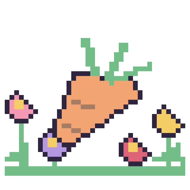 Modèle de pixel art Carotte dans le jardin sur une grille de 40 par 40 cases