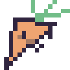 Pixel art Carotte kawaii 16 × 16, grille 16 × 16