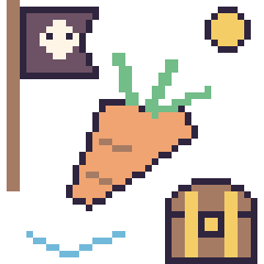 Pixel art Carotte en aventure pirate, grille 40 × 40