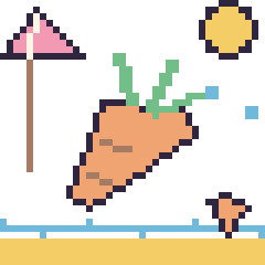 Pixel art Carotte à la plage, grille 40 × 40