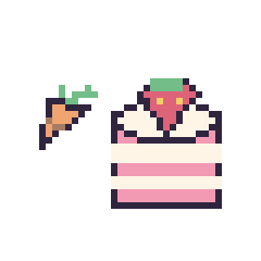 Pixel art Carotte simple 10 × 10 et Gâteau avec une fraise, grille 40 × 40