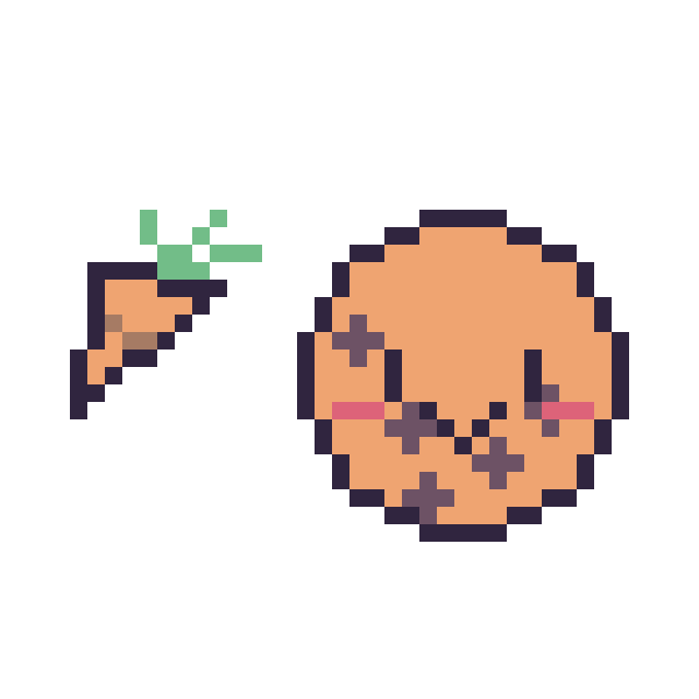 Modèle de pixel art Carotte simple 12 × 12 et Cookie kawaii sur une grille de 40 par 40 cases